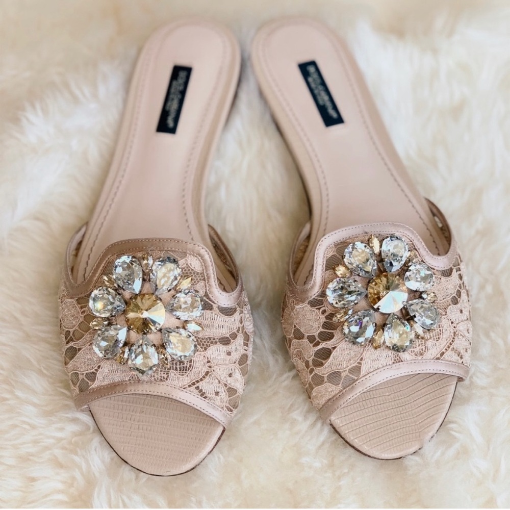 Dolce & Gabbana Bianca Embellished Crystal sandals shoes lace EU 37.5 US 7